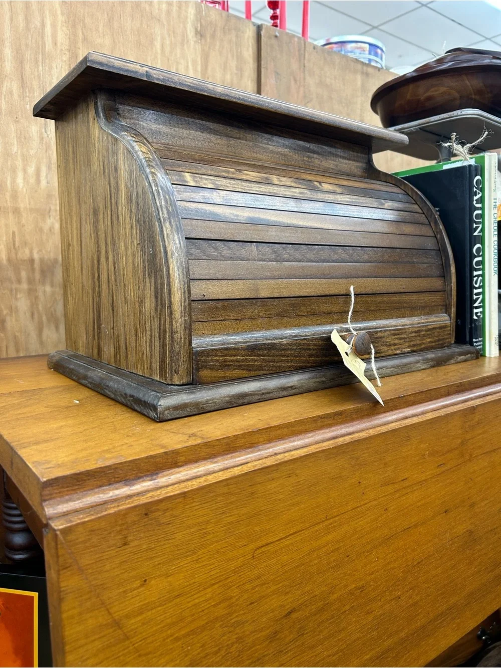Vintage Wooden Roll-Top Bread Box